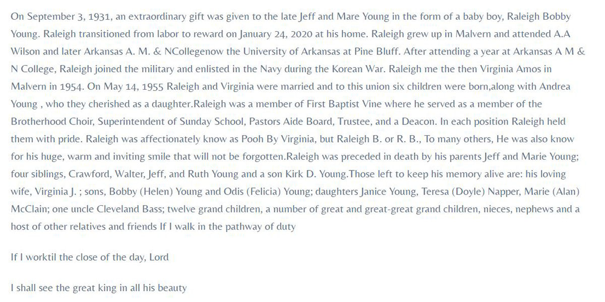 Obituary page 1